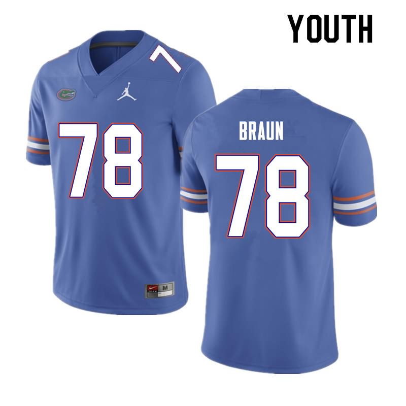 NCAA Florida Gators Josh Braun Youth #78 Nike Blue Stitched Authentic College Football Jersey GUP4364GR